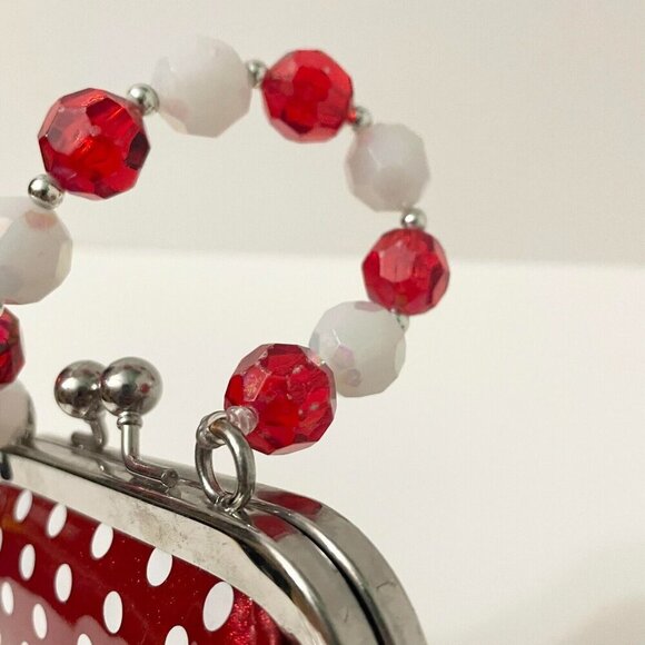 Disney Parks Minnie Mouse Purse Beaded Handle Heart Polka Dots Flaws - Picture 7 of 16